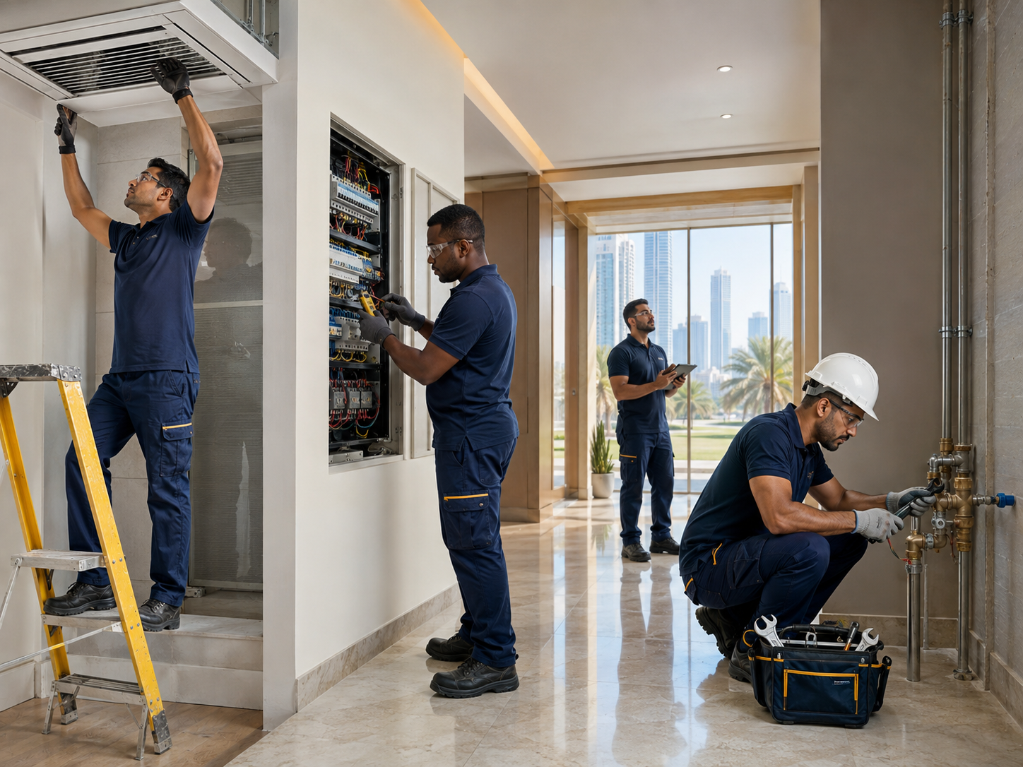 Technicians providing building maintenance services